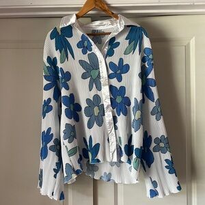 NUFIWI Women Y2K 2 Piece Set Oversized Floral Button Down Shirt High Waist Pants